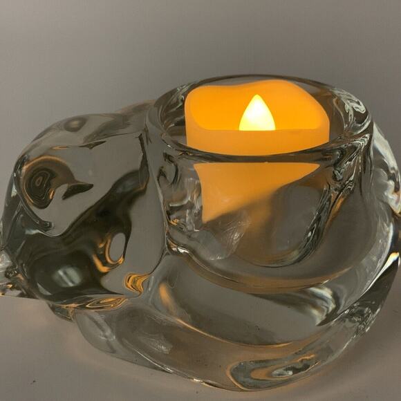 Vtg Indiana Glass Clear Sleeping Kitty Cat Votive Tealight Holder Paper Weight - Picture 11 of 11